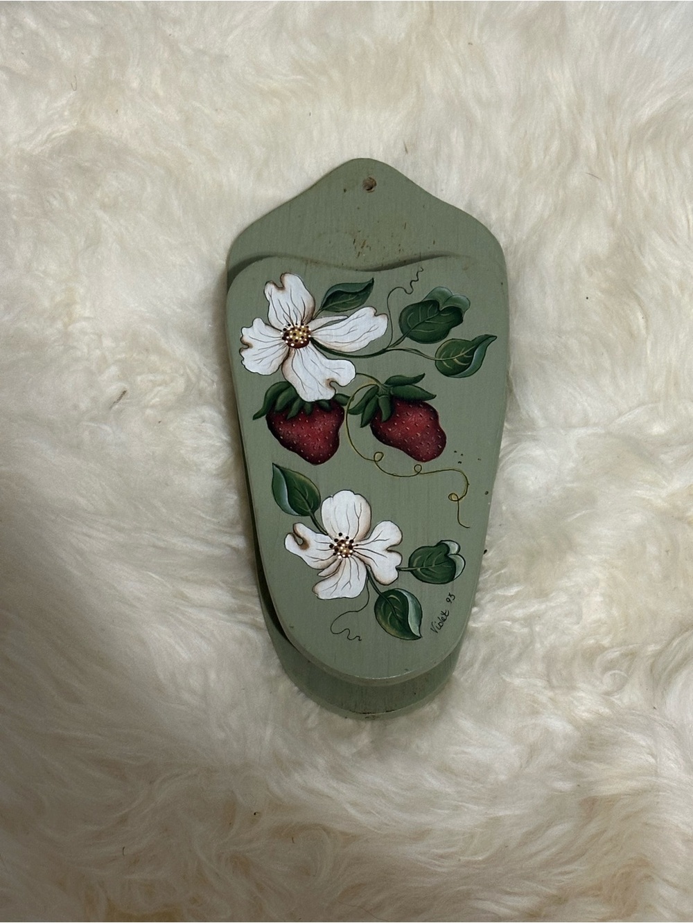 Wooden Hand-Painted Floral & Strawberry scissor holder cottagecore